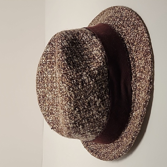 August Trilby Tweed Fedora Hat Brown Tan White Wool Floral Lining OS - Picture 4 of 13